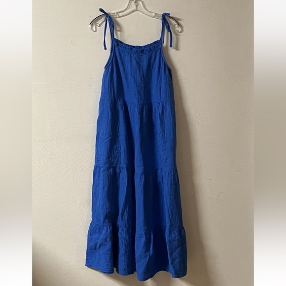 RAILS Valeria Midi Dress Palace Blue Soft Cotton Gauze Pockets Tie Shoulder S - Picture 4 of 9